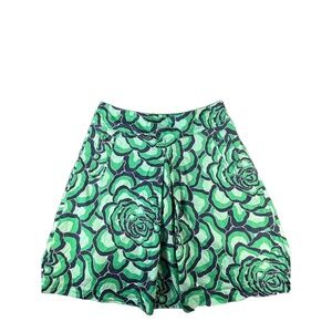 Ann Taylor Skirt Womens Size 12 Green Navy Blue Pleated Pockets Side Zipper Chic